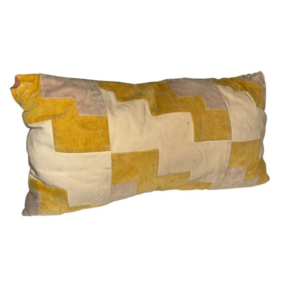 West Elm mustard gray Velvet Summer to Fall Geometric lumbar pillow cover MCM - Picture 1 of 3
